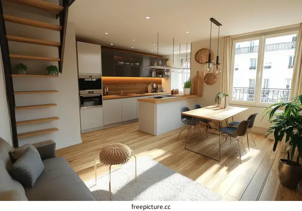 Modern Apartment Kitchen and Dining Area Illustration