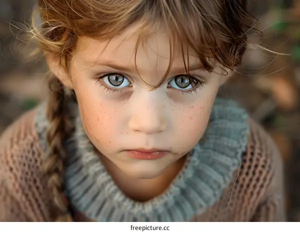 Portrait of a young girl with freckles and green eyes