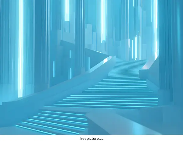 Abstract Neon Stairs in Futuristic Interior