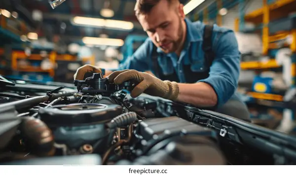 Car mechanic repairing car engine