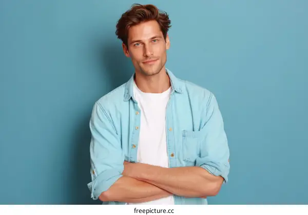 Portrait of a Caucasian Man in Light Blue Shirt
