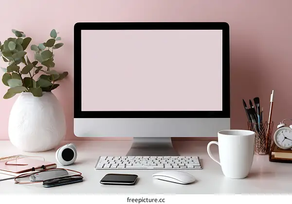 Modern Minimalist Pink Workspace Setup