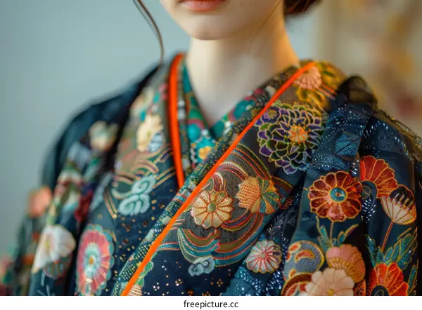 Close up of a woman wearing a kimono