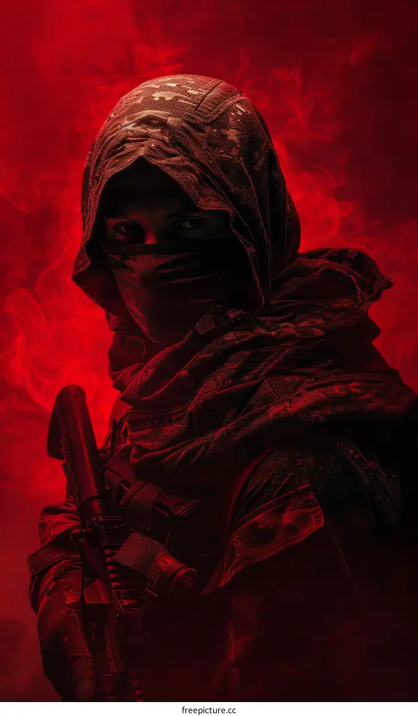 Military Soldier in Red Smoke