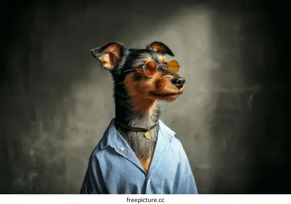 Dog Dressed in Stylish Blue Shirt with Sunglasses