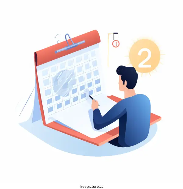 man planning schedule on calendar illustration