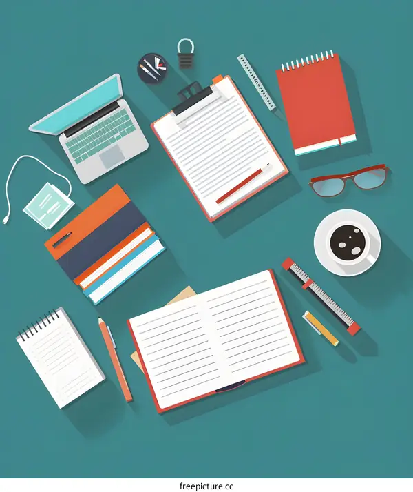 Flat Design Office Desk Illustration