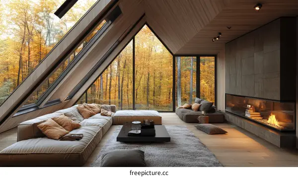 Modern Autumn Cabin Living Room Illustration