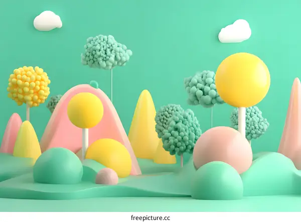 Abstract Green Background with 3D Shapes