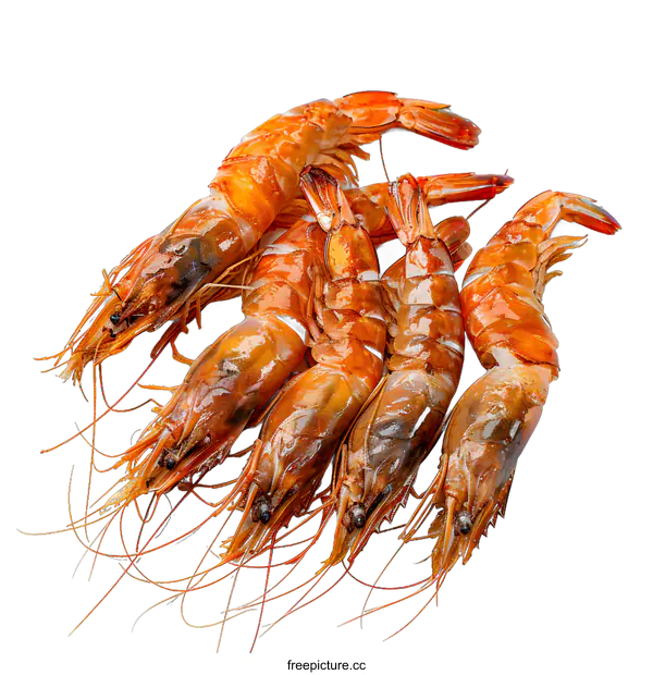 [Transparent Background PNG]five cooked tiger prawns on white background