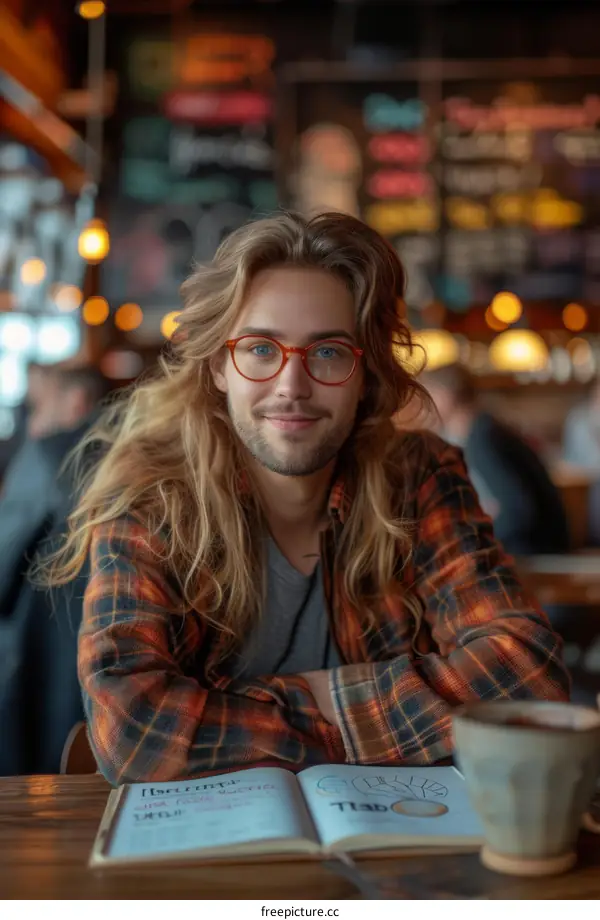 Portrait of a young male with long blond hair and glasses