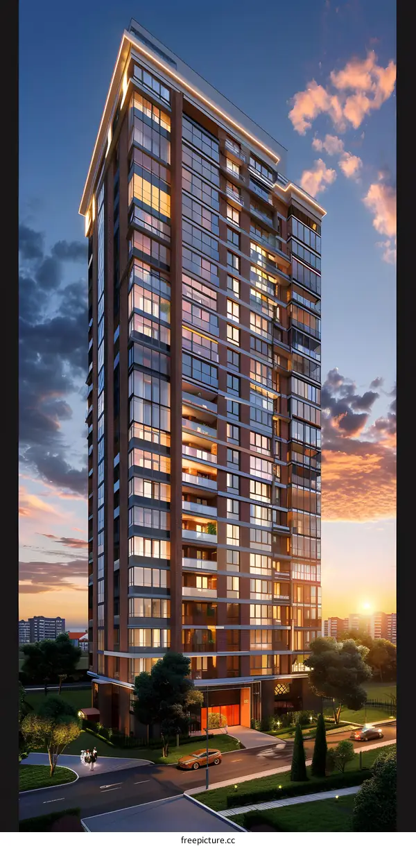Modern Residential Building at Sunset