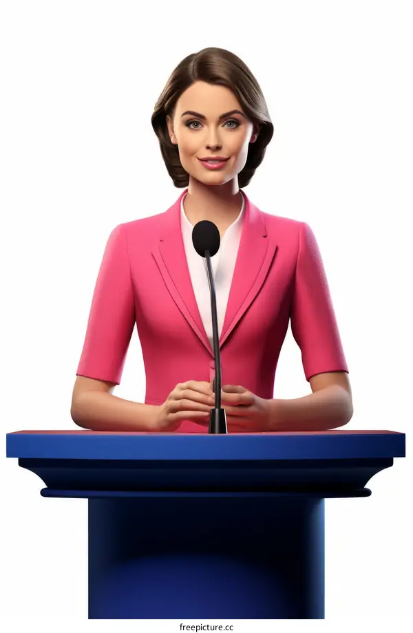 A female politician giving a speech at a podium