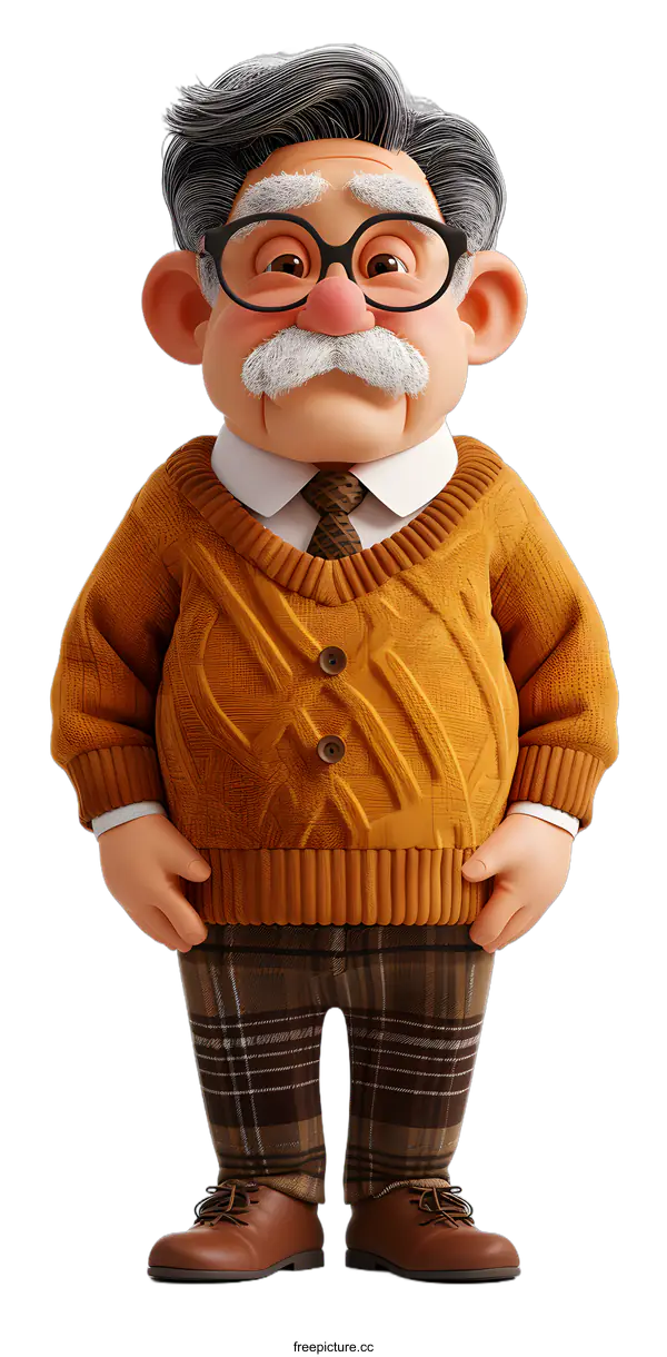 [Transparent Background PNG]A friendly cartoon grandfather standing