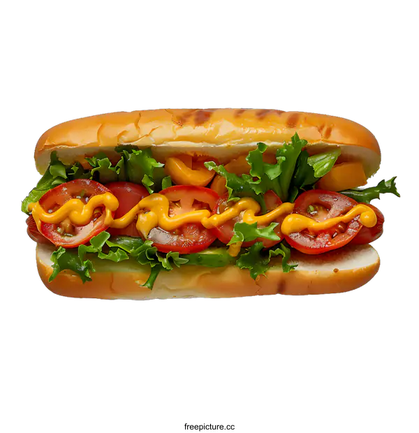 [Transparent Background PNG]Classic Hot Dog Topped with Fresh Ingredients