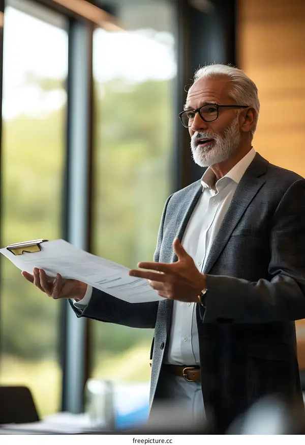 Senior Businessman giving Presentation in Office Conference Room