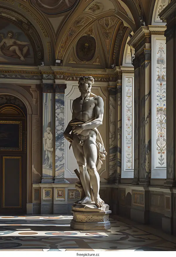 Marble Statue of a Man in a Museum Hall