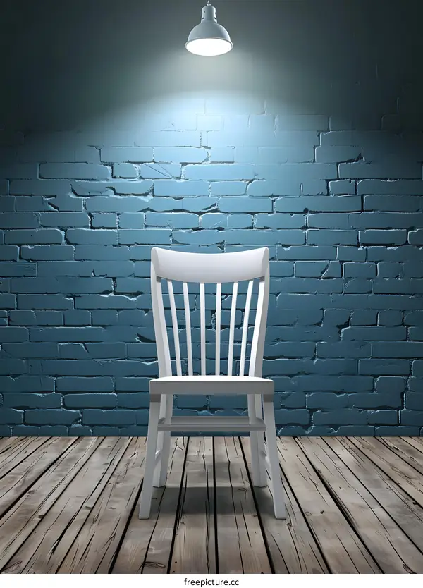 White Chair In Front Of Brick Wall