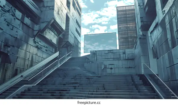 Futuristic City Architecture With Stairs And Sky