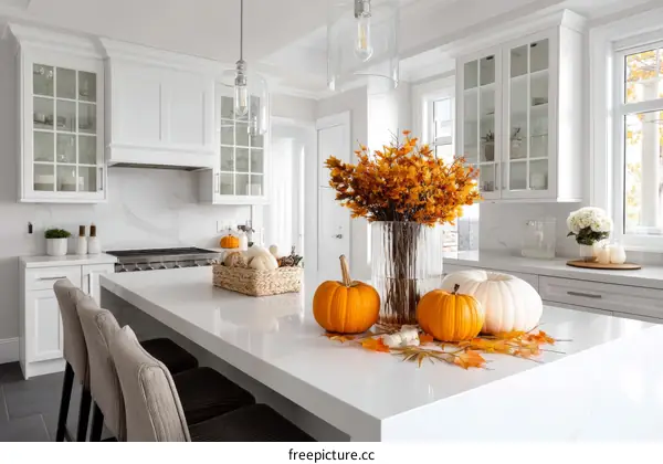 Autumn Decorated Modern White Kitchen