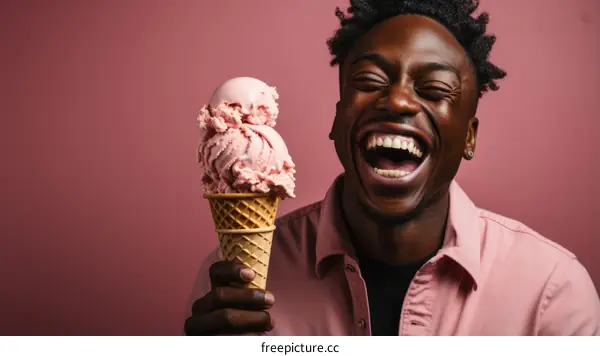Black man laughing with ice cream