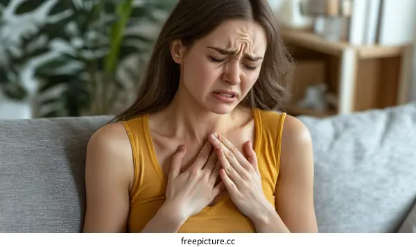 Woman Experiencing Chest Pain