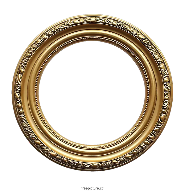 [Transparent Background PNG]Gold Oval Picture Frame with Ornate Design