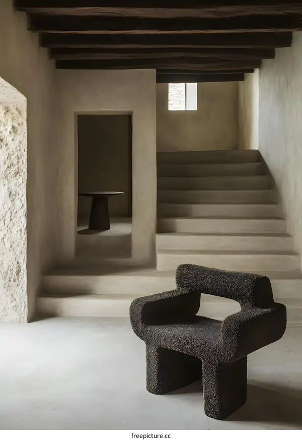 Modern Minimalist Interior Design with Unique Chair and Concrete Wall