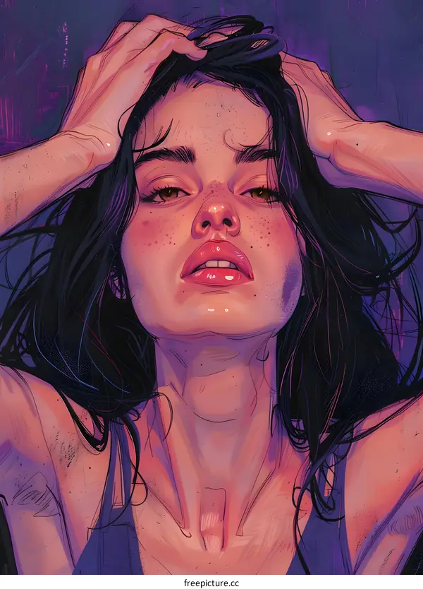 Woman with Freckles in a Digital Painting Style