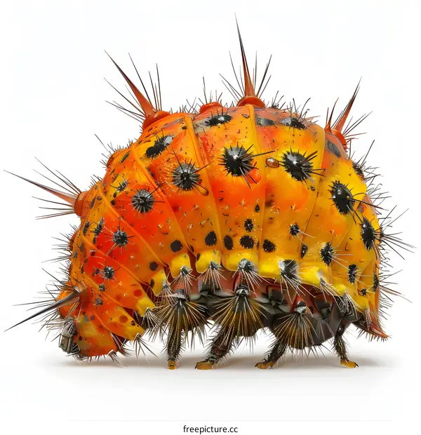 Orange Spiky Caterpillar on White Background