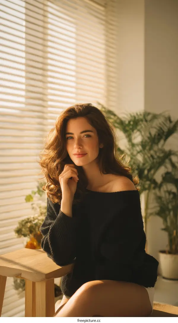 Woman in a Black Sweater by the Window