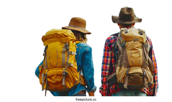 [Transparent Background PNG]Hiking Couple with Backpacks