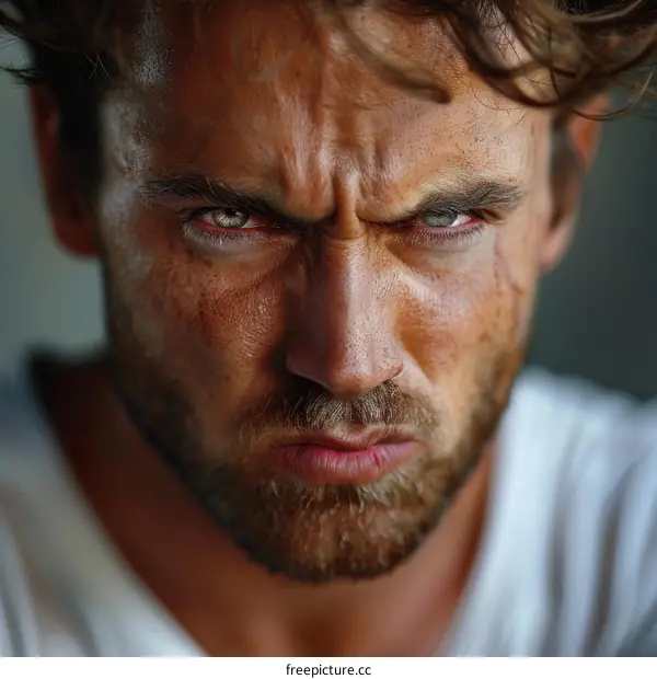 Close-up Portrait of a Man with Intense Expression