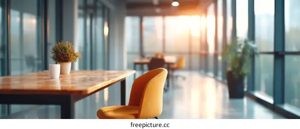 Modern Office Space with Natural Light and Warm Hues