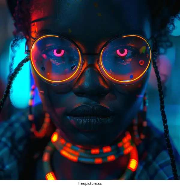 Portrait of a Black Woman with Cybernetic Enhancements