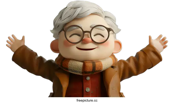 [Transparent Background PNG]3d rendering of a happy old man