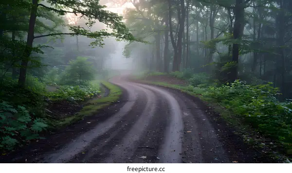 The road through the misty forest
