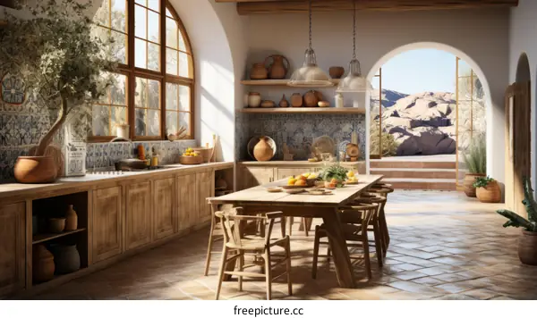 Stylish Kitchen Interior in a Mediterranean-Inspired Home