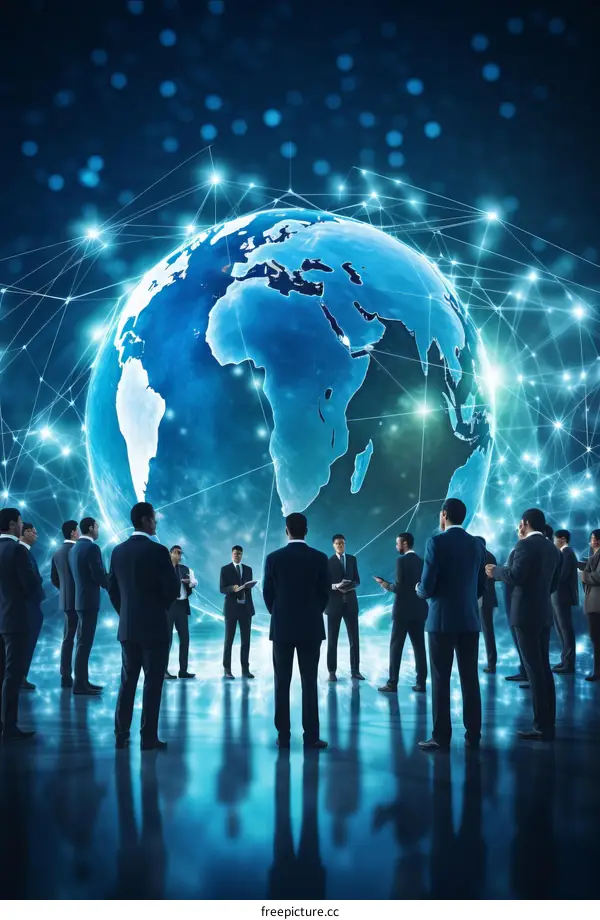 Business Professionals Discuss Global Strategy in Technology Office