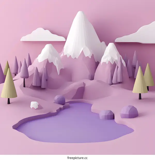 Low Poly Mountain Landscape With Lake Illustration