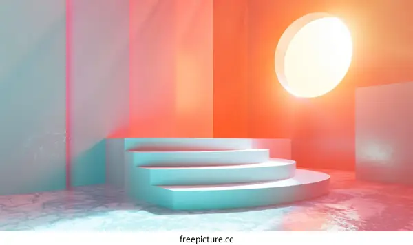 Modern Minimalist Room with Podium and Large Window