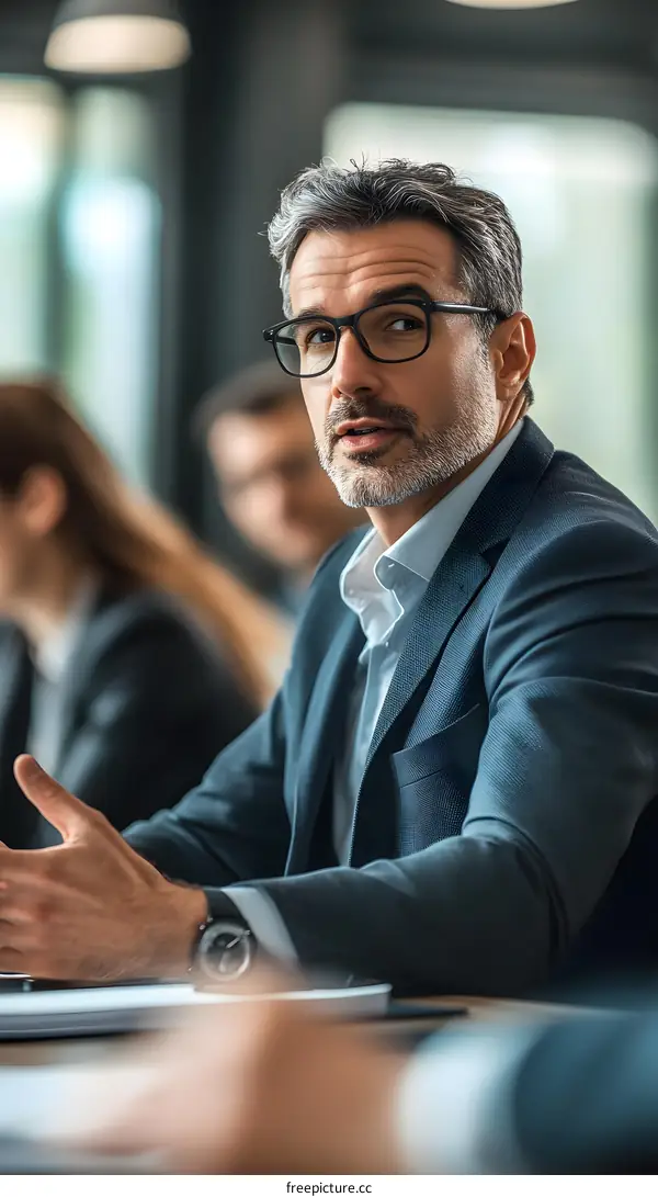 Businessman Talking at Meeting in Office