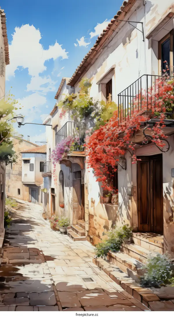 European Street in Watercolor