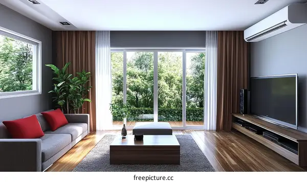 Modern Living Room Interior Design with Large Windows