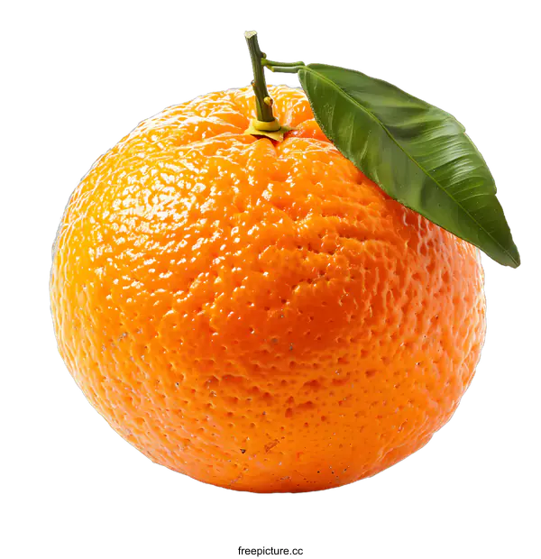 [Transparent Background PNG]Single Orange Fruit with Leaf