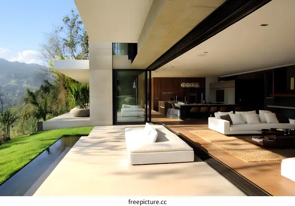 Modern House with Sliding Doors and View of Mountains