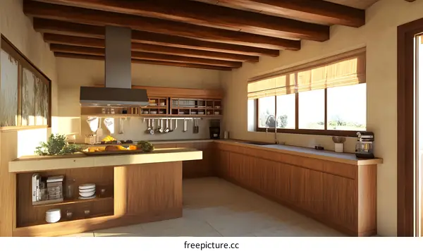 Modern Kitchen Design With Wooden Beams And Natural Light