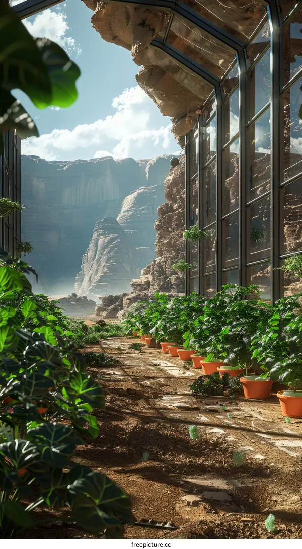 Glasshouse Verdant Interior Contrasted by Desert Exterior