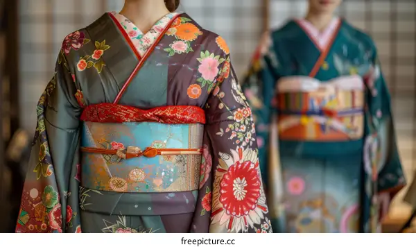 Two Japanese women wearing kimono