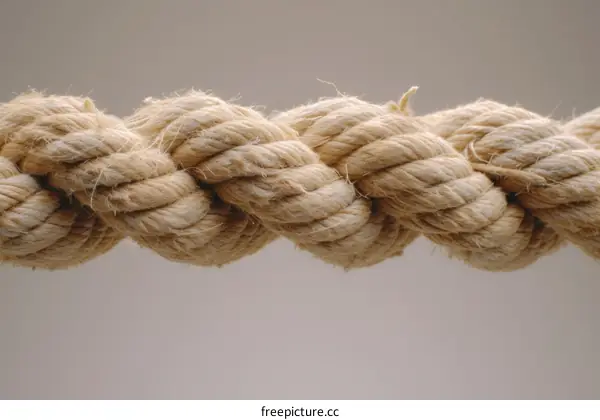 Close up of a thick rope against a gray background